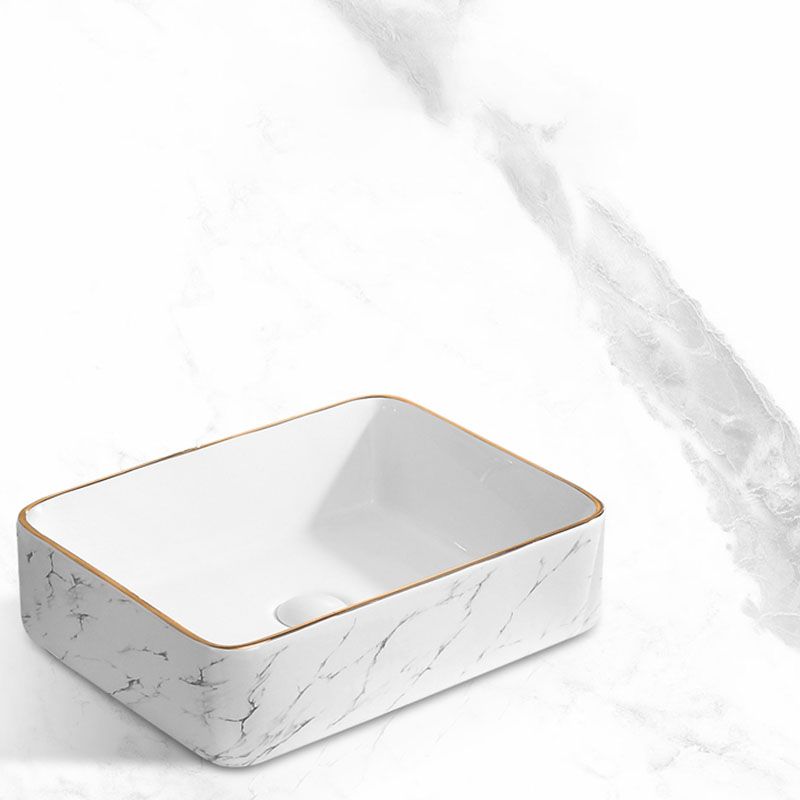 Modern Vessel Lavatory Sink Rectangular Porcelain Shut-Off Valve Included Bathroom Sink