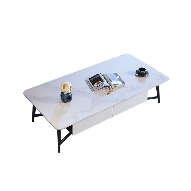 Modern Style Rock Slate Black Gold/white Gold/White Black with 2 Drawer Coffee Table