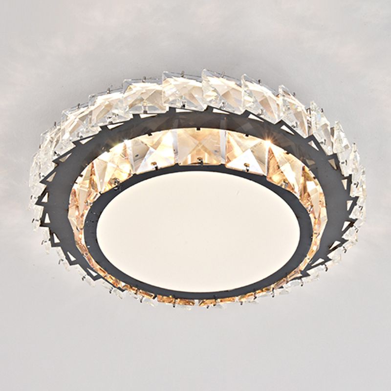 Plafonnier circulaire contemporain en cristal pour couloir, éclairage encastré à LED en acier inoxydable