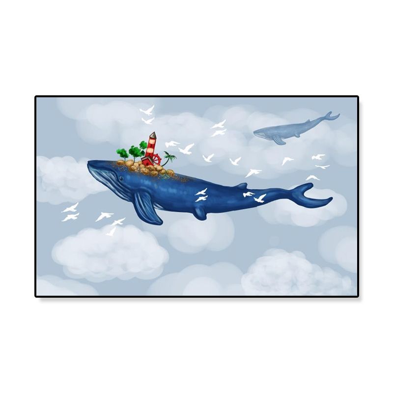 Dreamlike Flying Whales Canvas Art Childrens Bedroom Animal Wall Decor in Soft Color