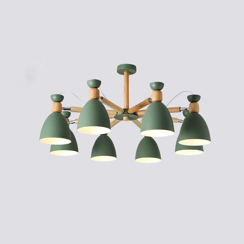 Metal Flared Semi-Flush Mount Contemporary Ceiling Light with Wood Arm for Living Room