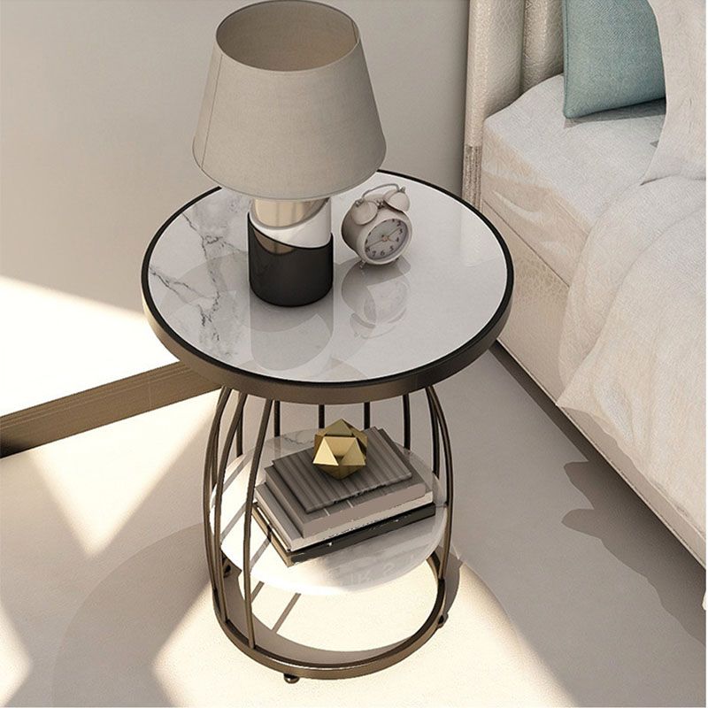 Contemporary Metal Frame End Table 24.8" Tall Slate Top Side Table