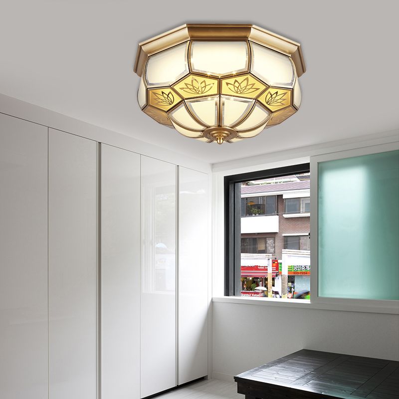 Dome Living Room Flush Mount Light Colonial Blown Opal Glass LED Messing Close to Ceiling Lamp, 13 "/21" W