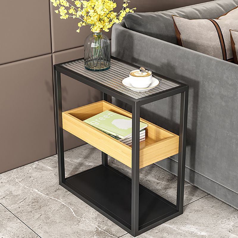 Glass Top Sofa Side Accent Table 21.25" High Frame End Table with Shelves