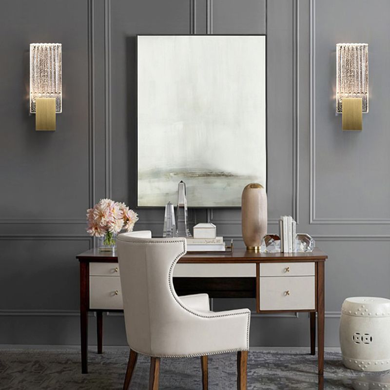 Modern Brass Wall Light Rectangle Wall Sconce with Crystal for Living Room