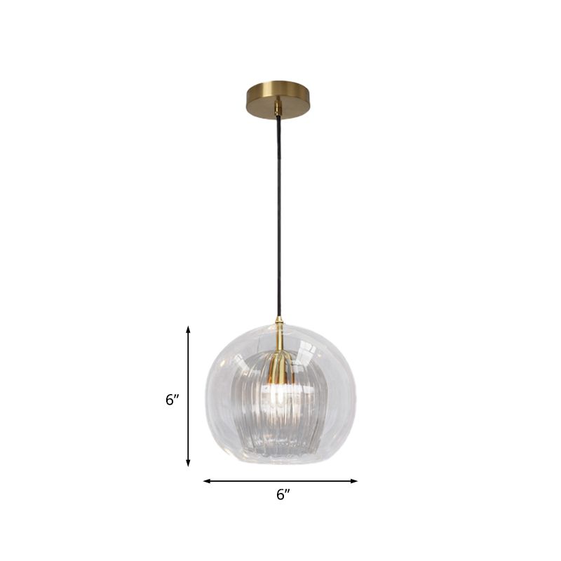 Global Clear Glass Mini Hanging Light Postmodern 1 Light Brass Suspension Lamp, 6"/10" Wide