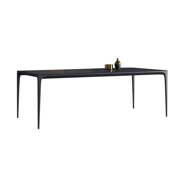 Modern Style Textured Sintered Stone Dining Table Rectangular Dining Table Set with Metal Base