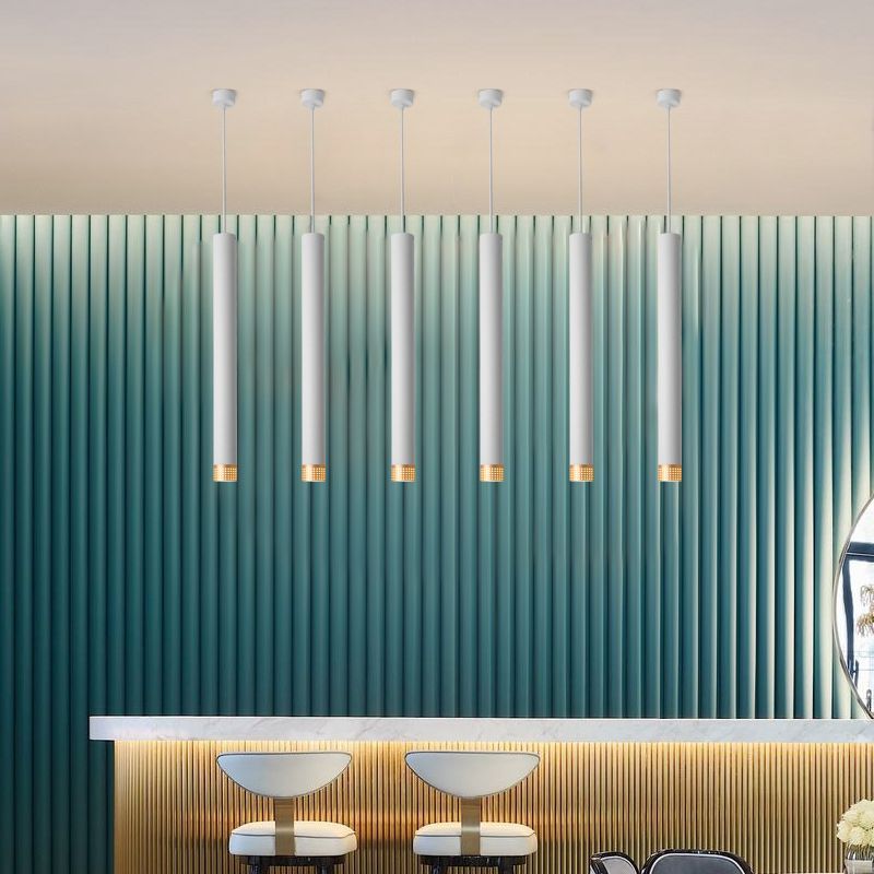 Aluminum Tube Shade Suspension Light Minimalist LED Ceiling Pendant with Beehive Design