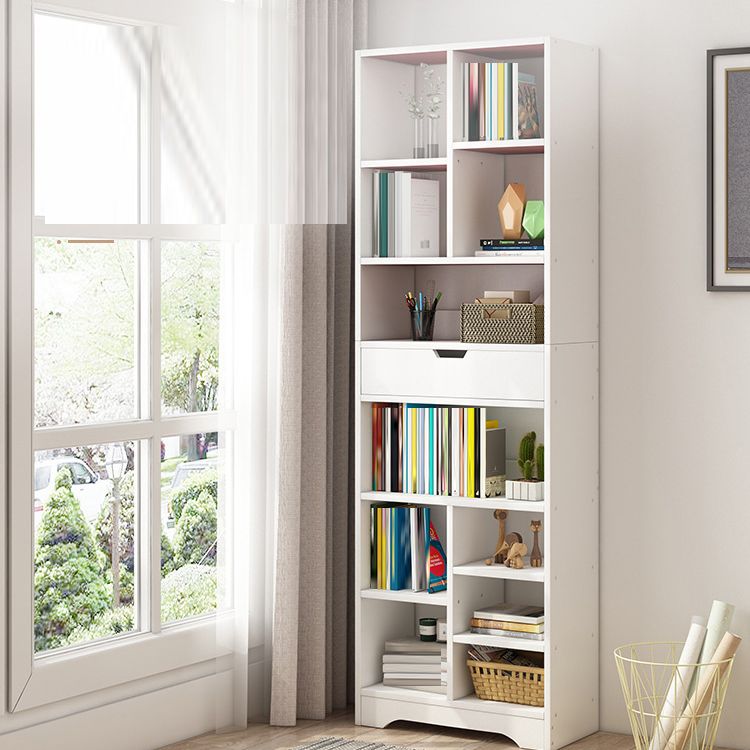 Standard Engineered Wood Bookshelf Contemporary Open Back Bookcase with Drawers