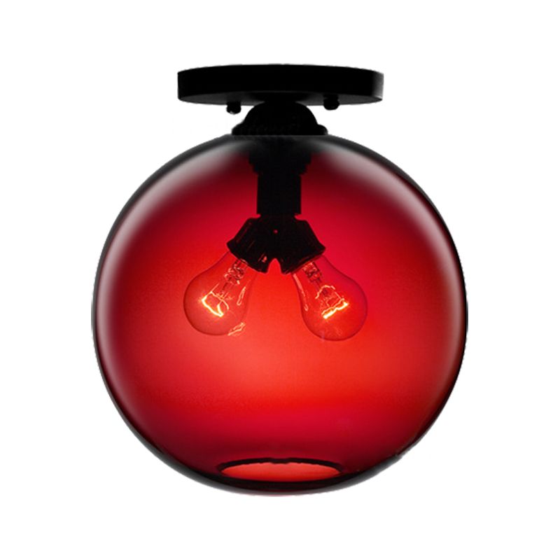 Luz montada en el techo global con rojo/cielo azul/ámbar/humo oscuro/sombra de cristal de café moderna lámpara de techo de 2 cabezas