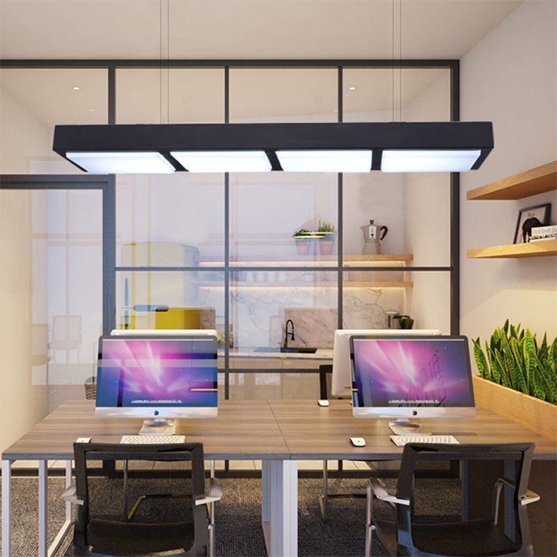 Rectangular Island Lamp Modern Metal 3/4/5 Lights Black/White Office Hanging Light in Warm/White