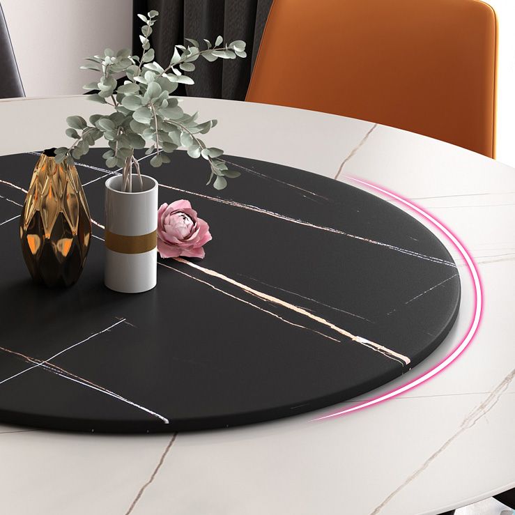 Round Stone Top Dining Table Contemporary Dining Table with Metal Pedestal Base