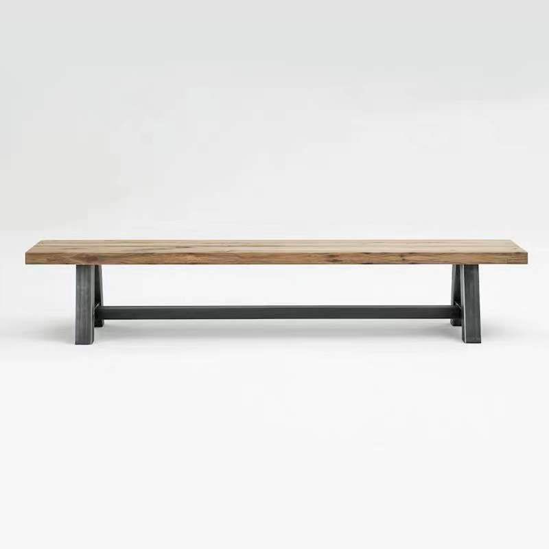 Metal Industrial Rectangle Dining Table Solid Wood Top Table with Trestle Base