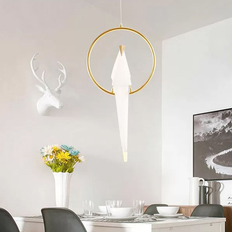 Nordic 1/2/3-Bulb Ceiling Light White-Gold Round Pendant Light Kit with Plastic Crane Shade