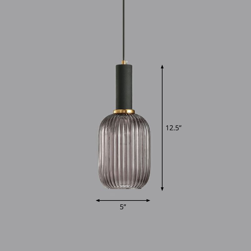 Bottle Shaped Dining Room Pendulum Light Ribbed Glass 1-Light Minimalist Hanging Light Fixture