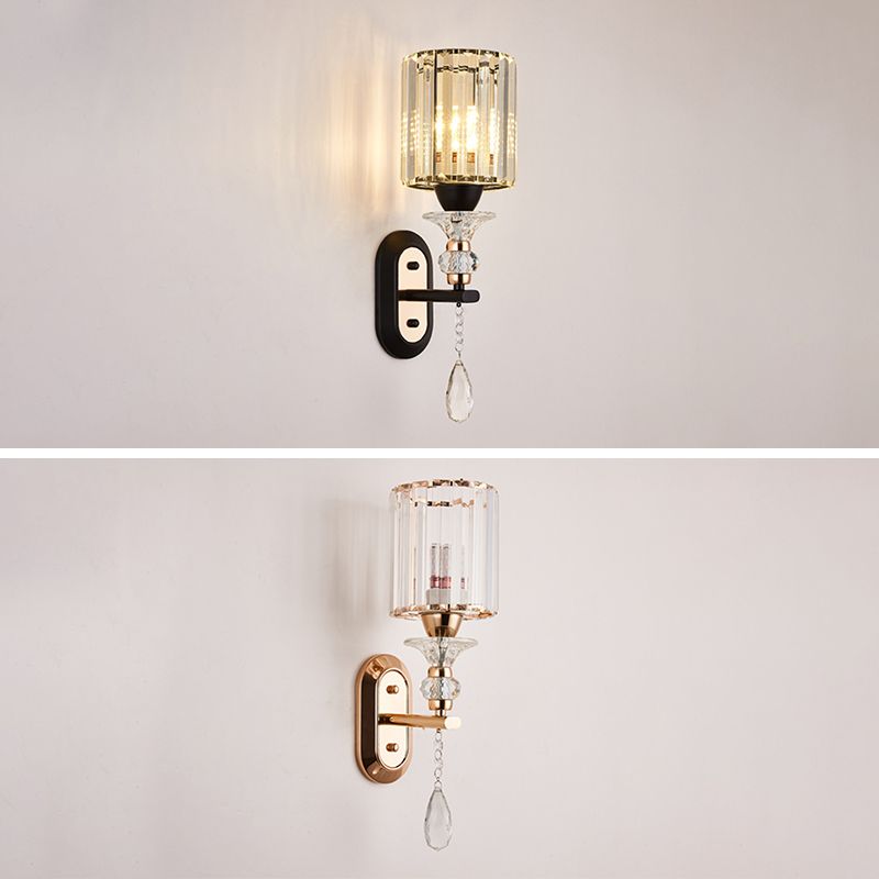 Cylinder Crystal 1-Light Wall Sconce Contemporary Wall Mounted Lamp for Living Room