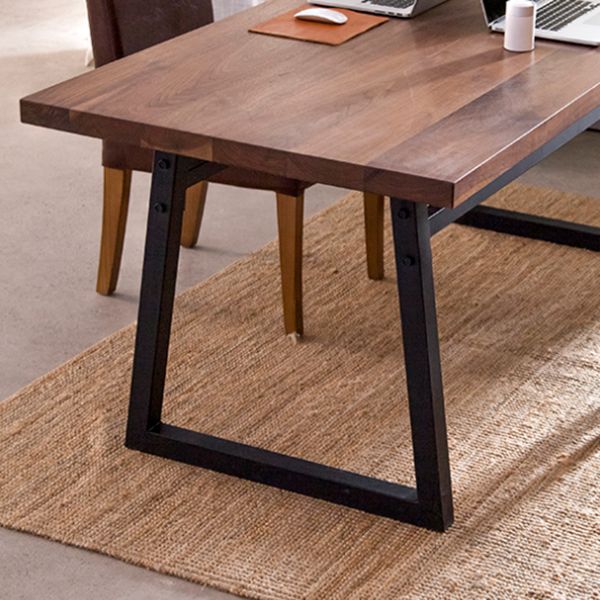 Industrial Pine Wood Table for Restaurant Rectangle Table with Metal Double Pedestal