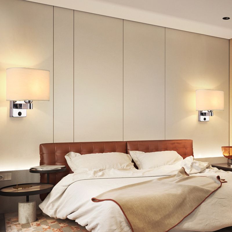 Modern Metal Wall Sconce Geometric Shape Wall Light with Fabric Shade for Study