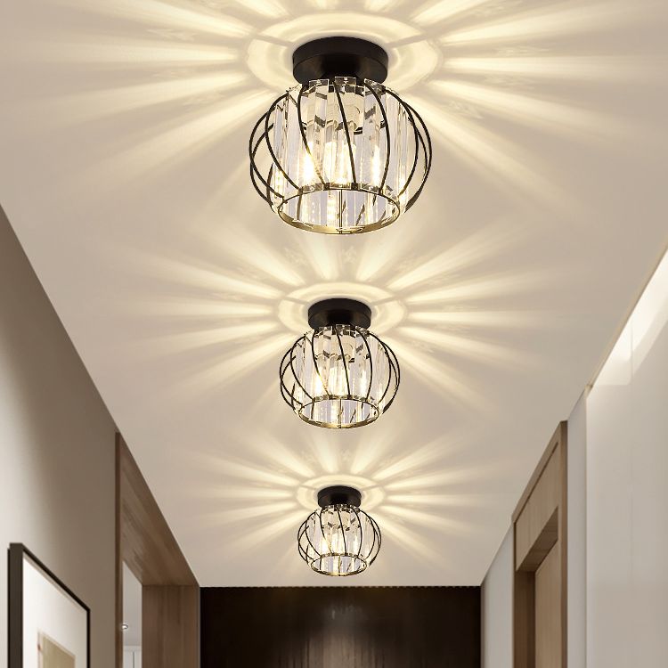 7.5 Inches Wide Mini Crystal Ceiling Light with Metal Wire Design Modern Lighting Fixture for Hallway Aisle