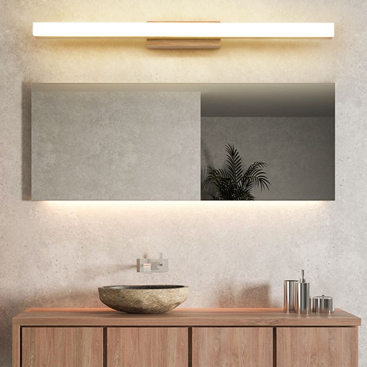 Linear Shape Wood Wall Sconce Modern Style 1 Light Mirror Wall Mounted Light in Brown