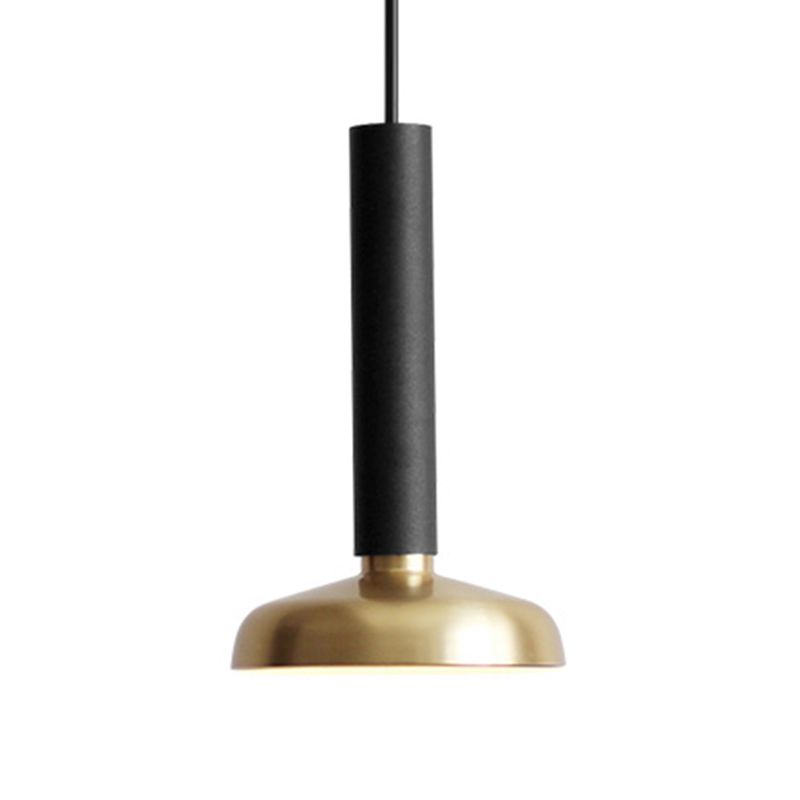 Dome Shade Hanging Lamp with Black/White Cylinder Stem Modern Metal Single Head Bedroom Suspension Pendant Light