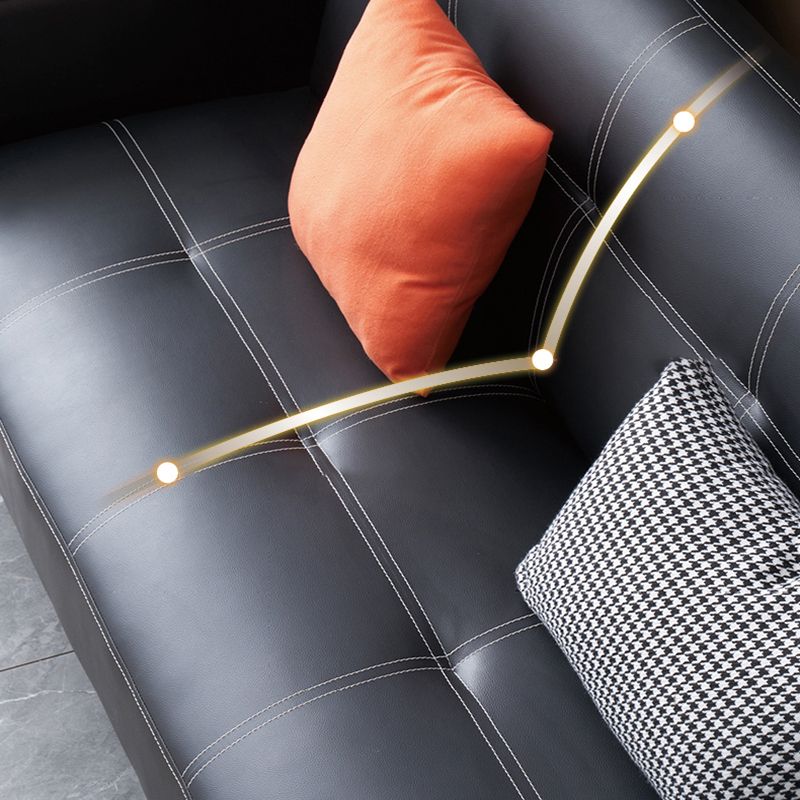 29.52" H Contemporary Faux Leather Convertible Sofa Biscuit Back Square Arm Sofa