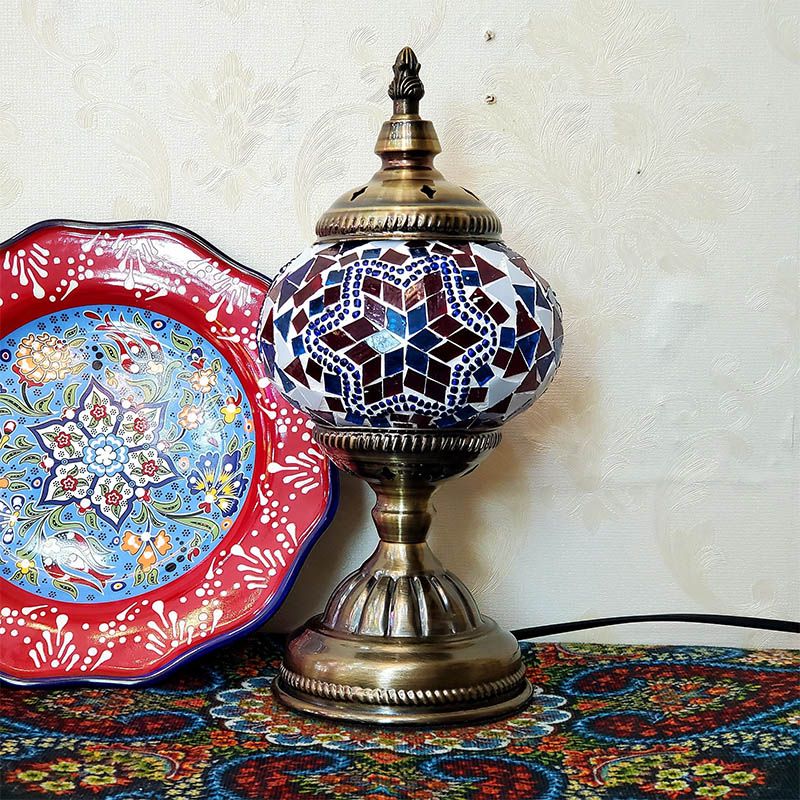 1-Light Global Table Lamp Traditional Mosaic Glass Night Light for Living Room