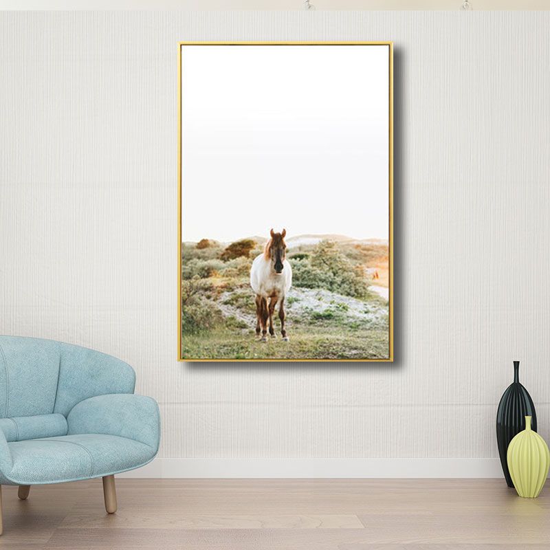 Yellow Horse in Wild Wall Art Decorative Contemporary for Drawing Room Canvas Print