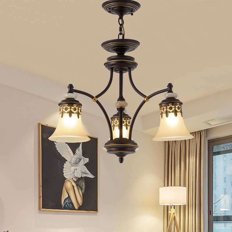 Deep Tan Bell Pendant Lighting Traditional Frosted Glass 3/5/6 Lights Living Room Chandelier