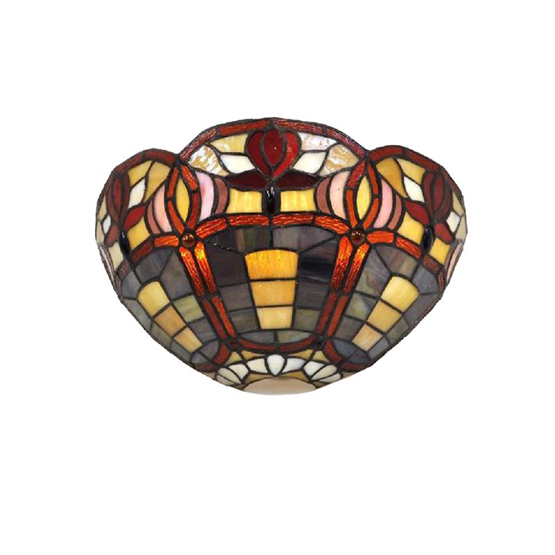 Art Glass Bowl Wall Lighting Rustic Tiffany 1 Light Wall Sconce Lamp in Red Brown for Corridor