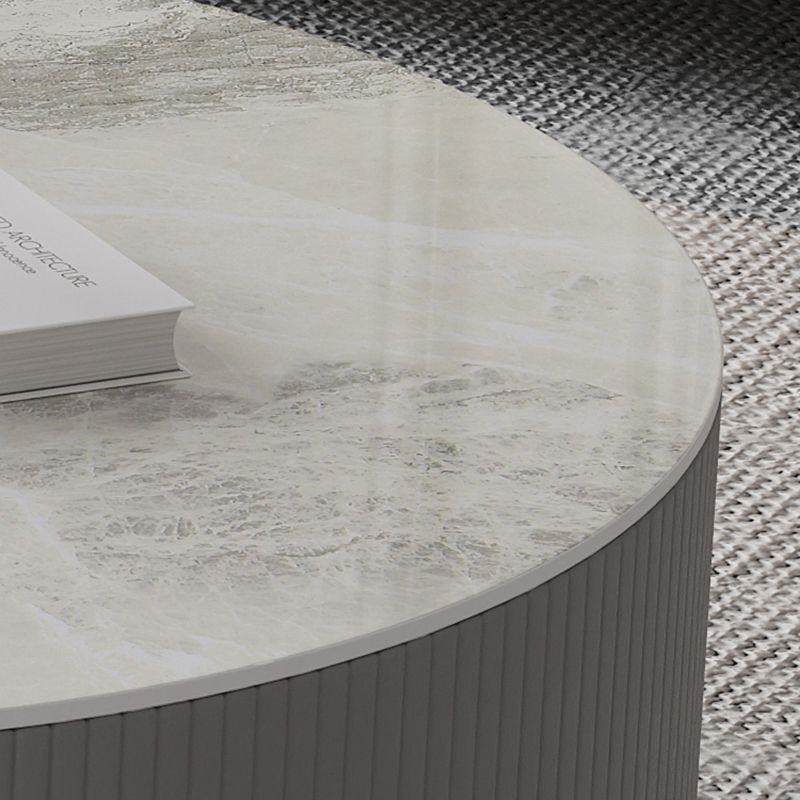 Contemporary Cocktail Table Round Glass / Slate Coffee Table with Drawers