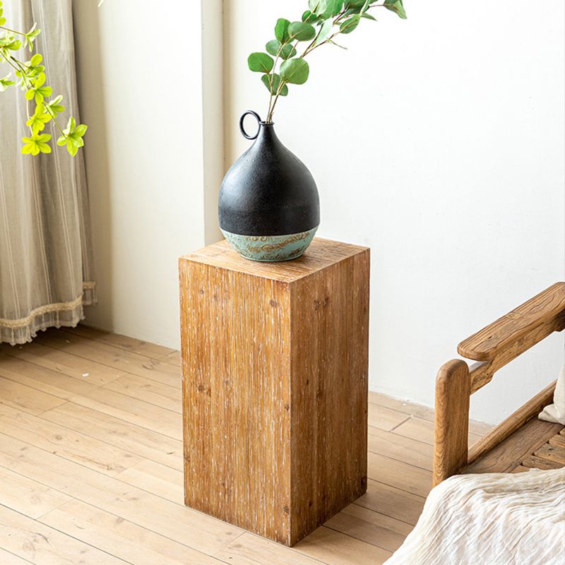 Rustic Square Wooden End Table Natural Drum Sofa Side Accent Table