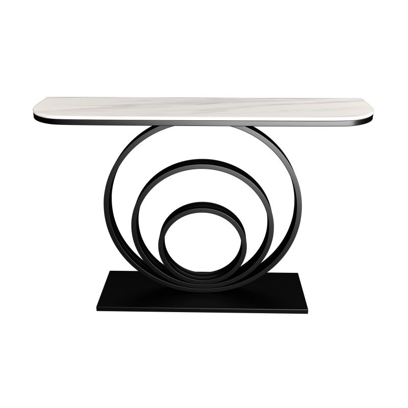 Glam Half Moon Slate and Metal Abstract Console Table for Hall