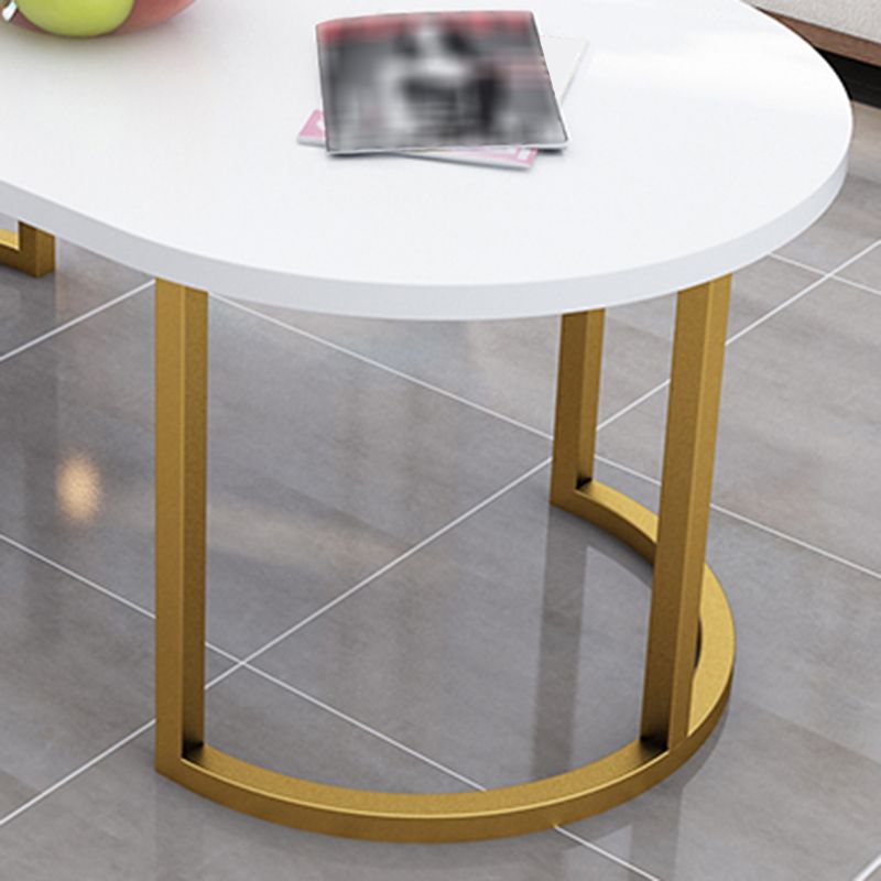 17.7"H Modern Metal Sled Base Wood Oval Coffee Table For Living Room