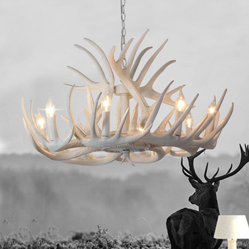 Antler Shaped Dining Room Chandelier Lighting Classic Resin White Pendant Light Fixture