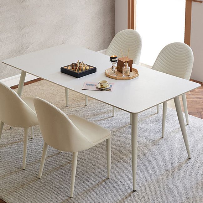 Contemporary Dinette Table Rectangle Stone Dining Room Table in White