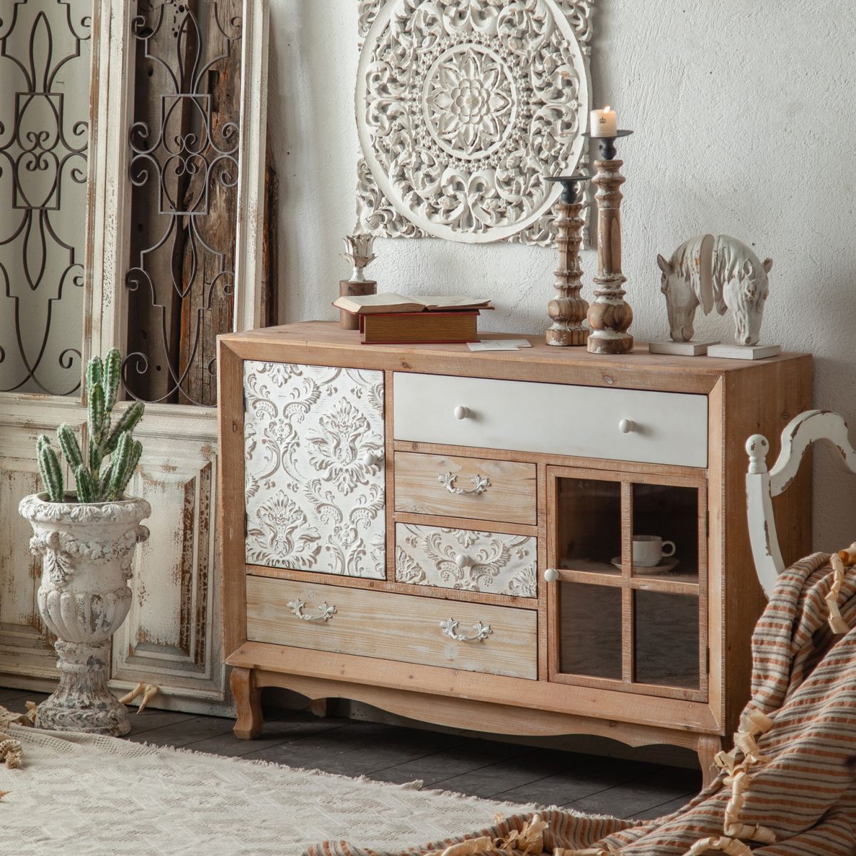 Industrial Espresso Accent Cabinet with Drawer Chest with Doors