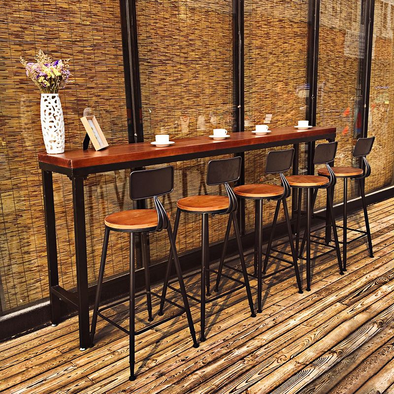 Industrial Rectangle Bar Table Pine Solid Wood Fixed Bar Dining Table