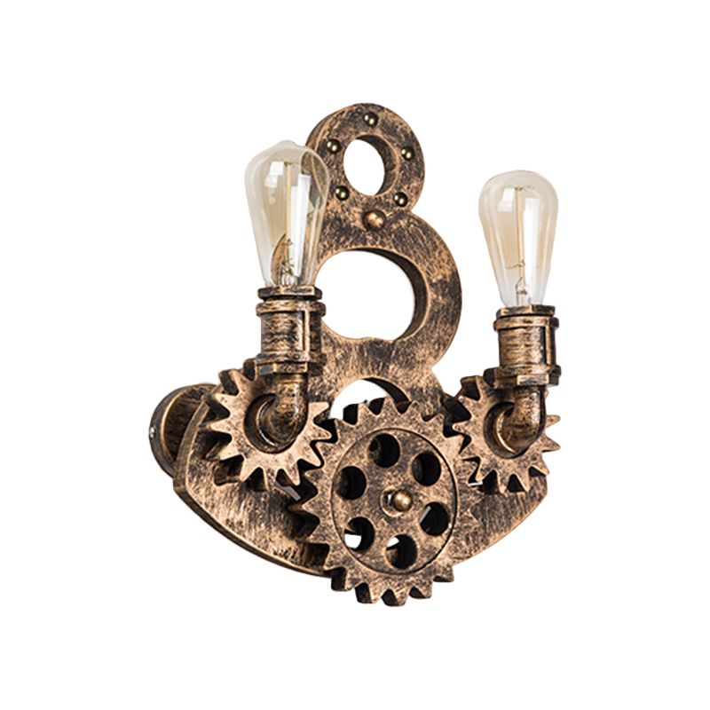 Bare Bulb Wall Lighting Ideas Vintage Metal 2 Lights Brass Wall Mount Light Fixture with Gear Deco