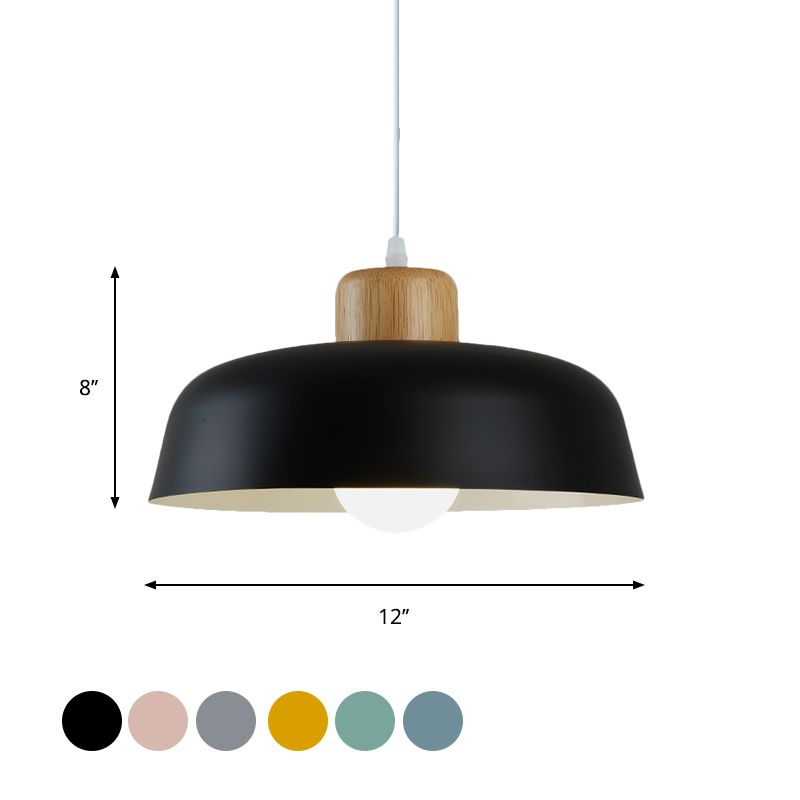 Bowl Shade Restaurant Pendant lampe Métallique 1 Macaron Macaron Lumière en rose / bleu / jaune avec bouton de bois