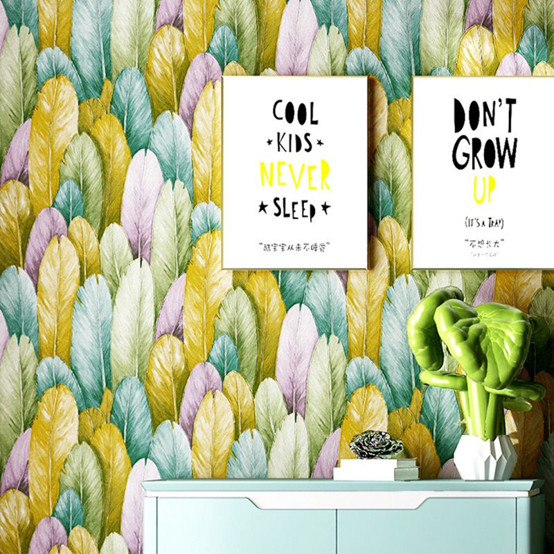 31' x 20.5" Feather Wallpaper Roll for Beauty Shop Decoration in Natural Color, Non-Pasted