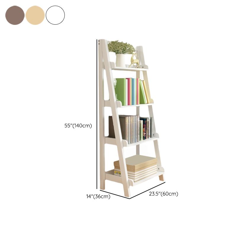Open Back Ladder Book Shelf Wooden Bookcase with Shelves for Study Room