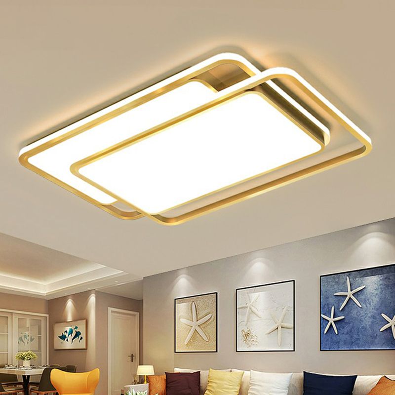 Lámpara de techo empotrada LED acrílica rectangular, accesorio de iluminación empotrado dorado contemporáneo para sala de estar