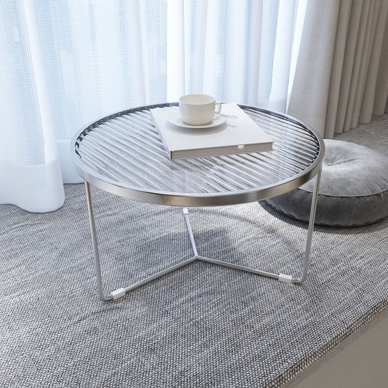 11.8"H Metal Frame Base Glass Round Table Top Coffee Table for Apartment