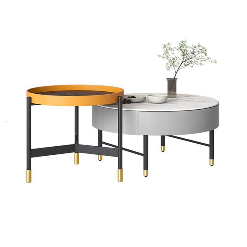 Modern Round Nesting Coffee Table Set Frame Coffee Table with Storage