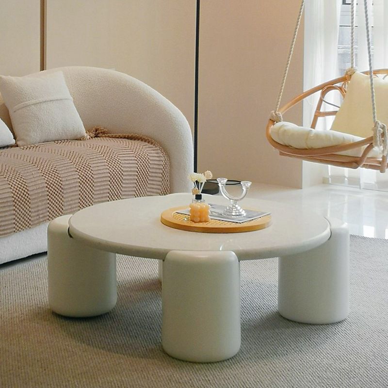 Contemporary Round Beige Coffee Table with 4 Legs Wooden Coffee Table