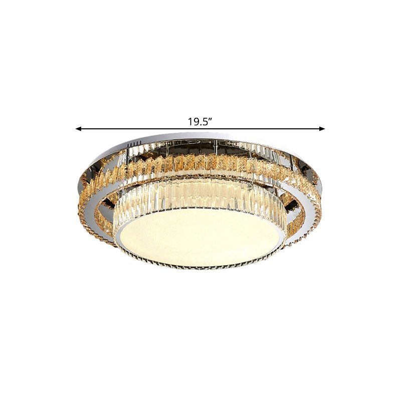 19.5"/23.5" Wide Drum Ceiling Lamp Modern Beveled Glass Crystal LED Chrome Flushmount Lighting for Restaurant