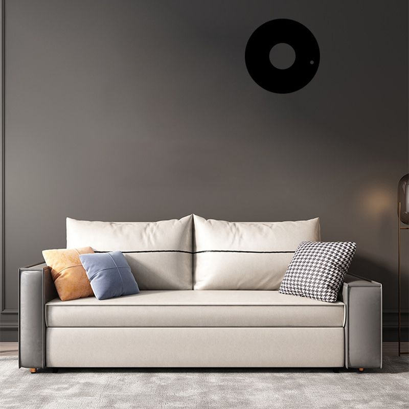 Beige Faux leather Sofa Bed 35.43" Wide Contemporary Foldable Sleeper Sofa