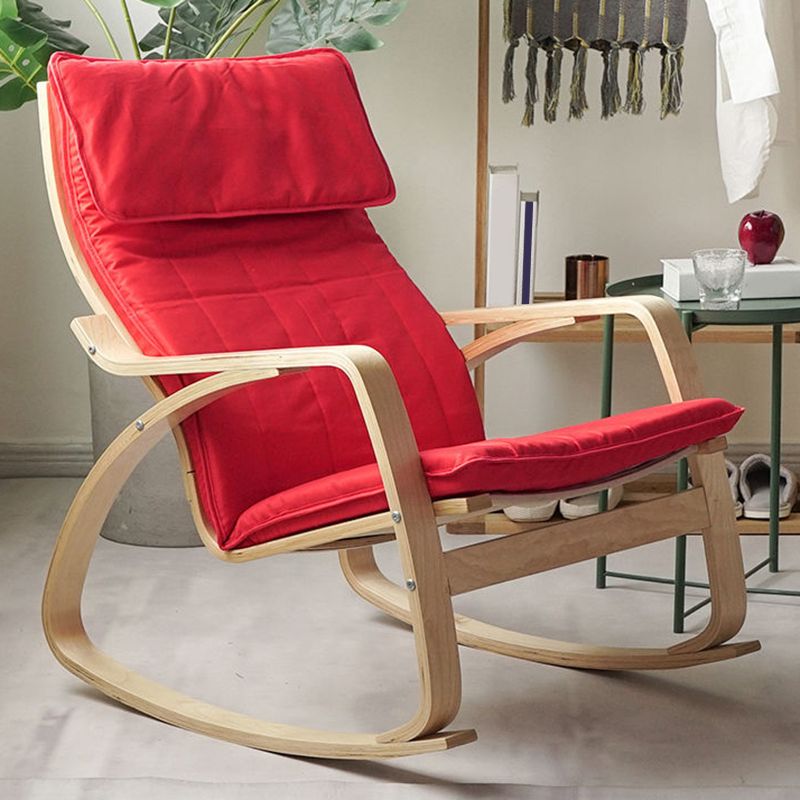 Fabric Rocking Chair Plain Wood Frame Removable Cushions Contemporary Rocking Chair