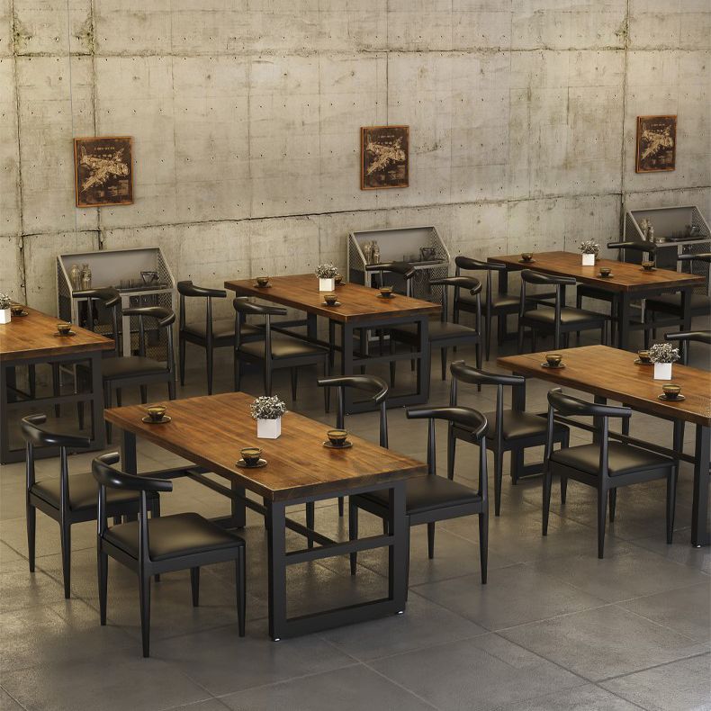 Mesa de comedor de madera sólida industrial mesa de comedor de base de caballete para el hogar